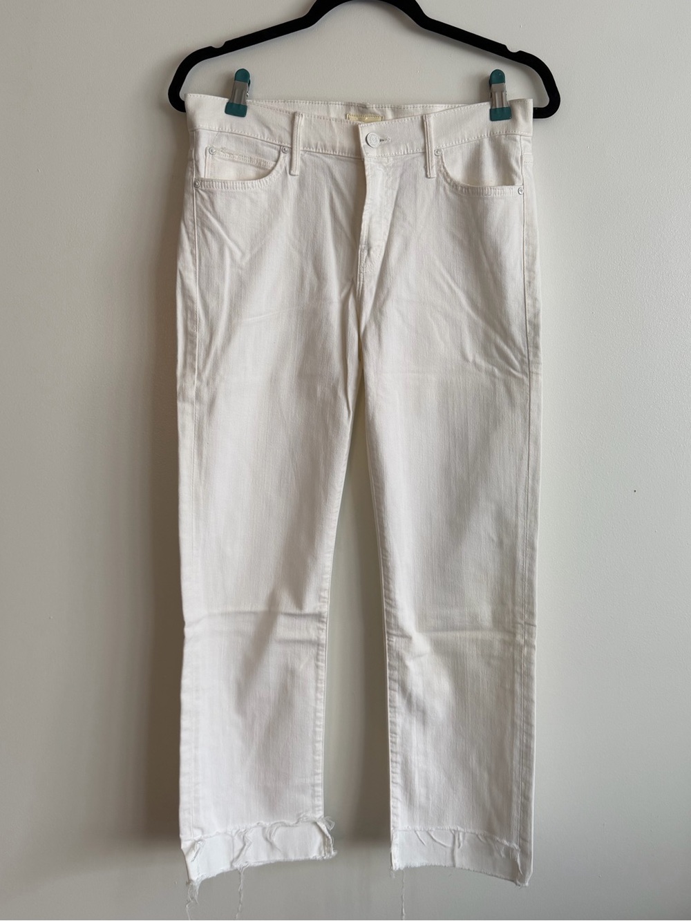 MOTHER White Straight-Leg Jeans Rascal Ankle Snippet in Stayin Alive